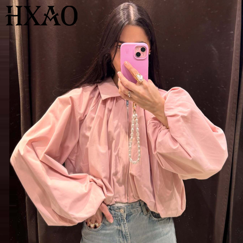 Women'S Fashion Quarter Zip - Blouson court rose ample pour femme