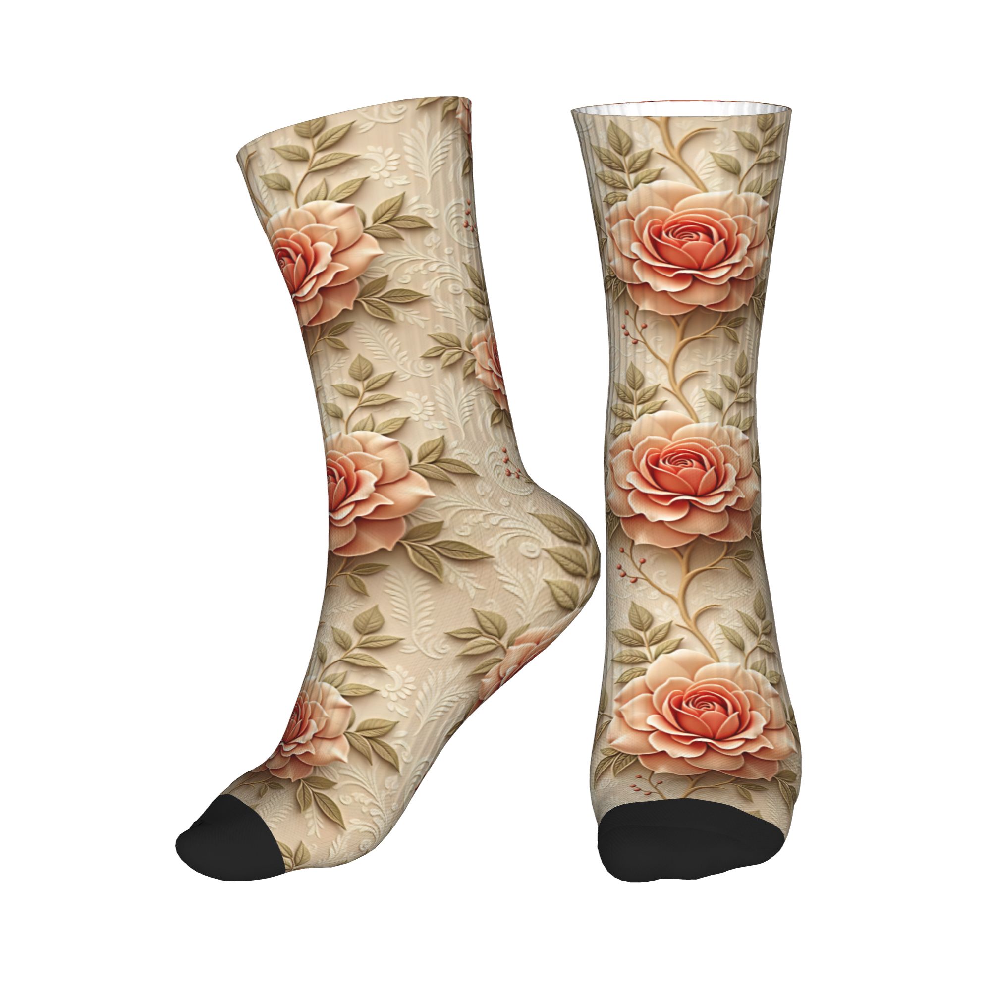 Women Fashion Youtube - Chaussettes à imprimé floral rose en