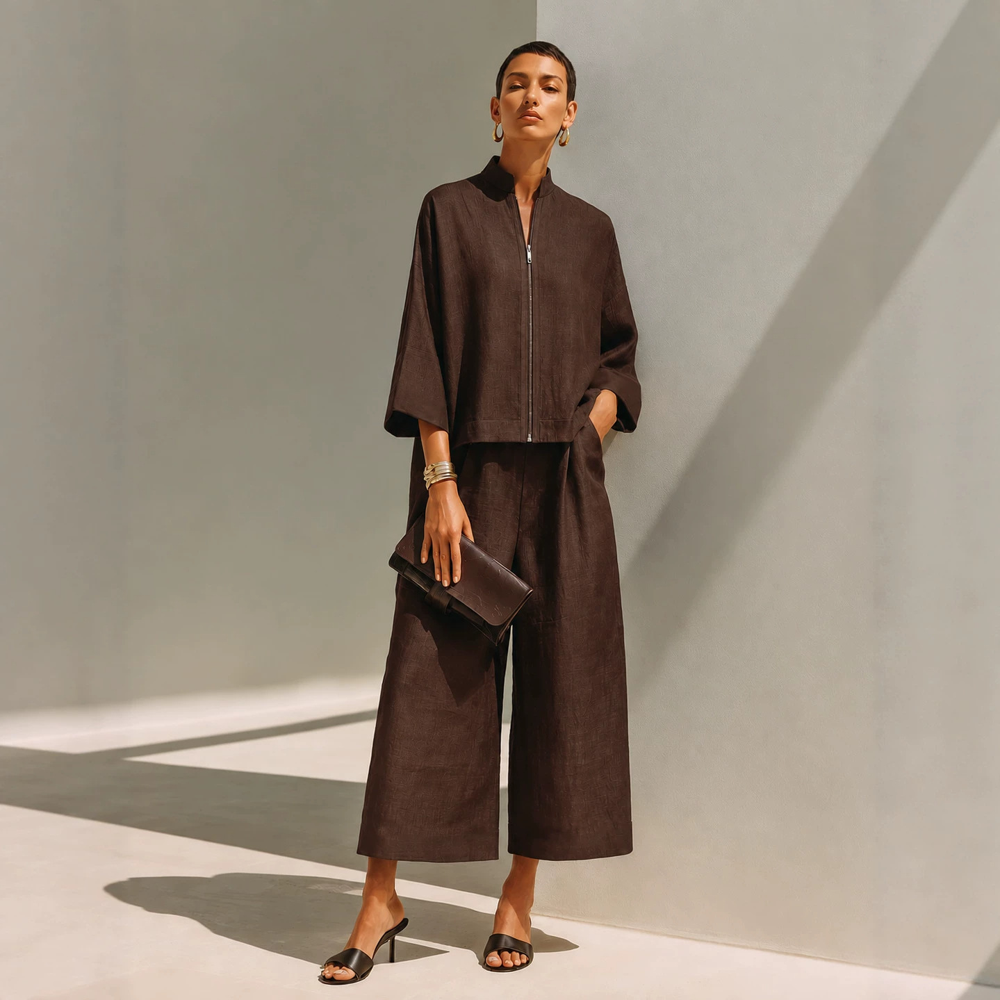 Women'S Fashion Quarter Zip - Nouvel ensemble deux pièces en lin