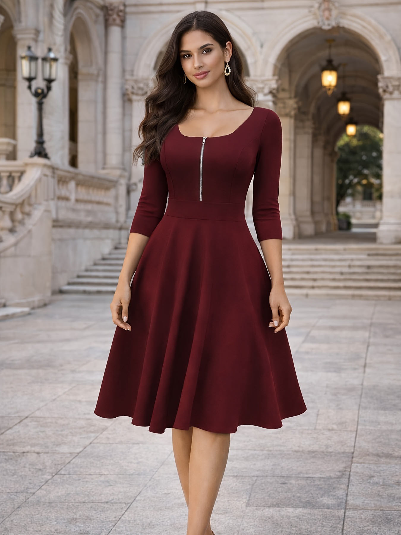 Women'S Fashion Quarter Zip - Robe ajustée à col carré et