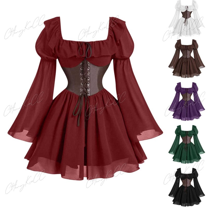 Women'S Fashion Renaissance Period - Robe à manches longues pour femmes,