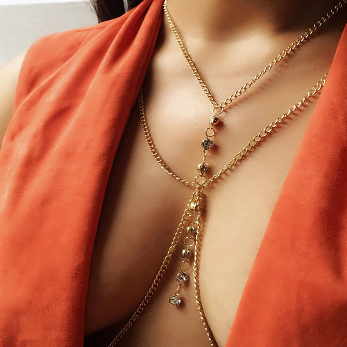 Women'S Fashion Harness - Chaîne de poitrine ronde en cristal,