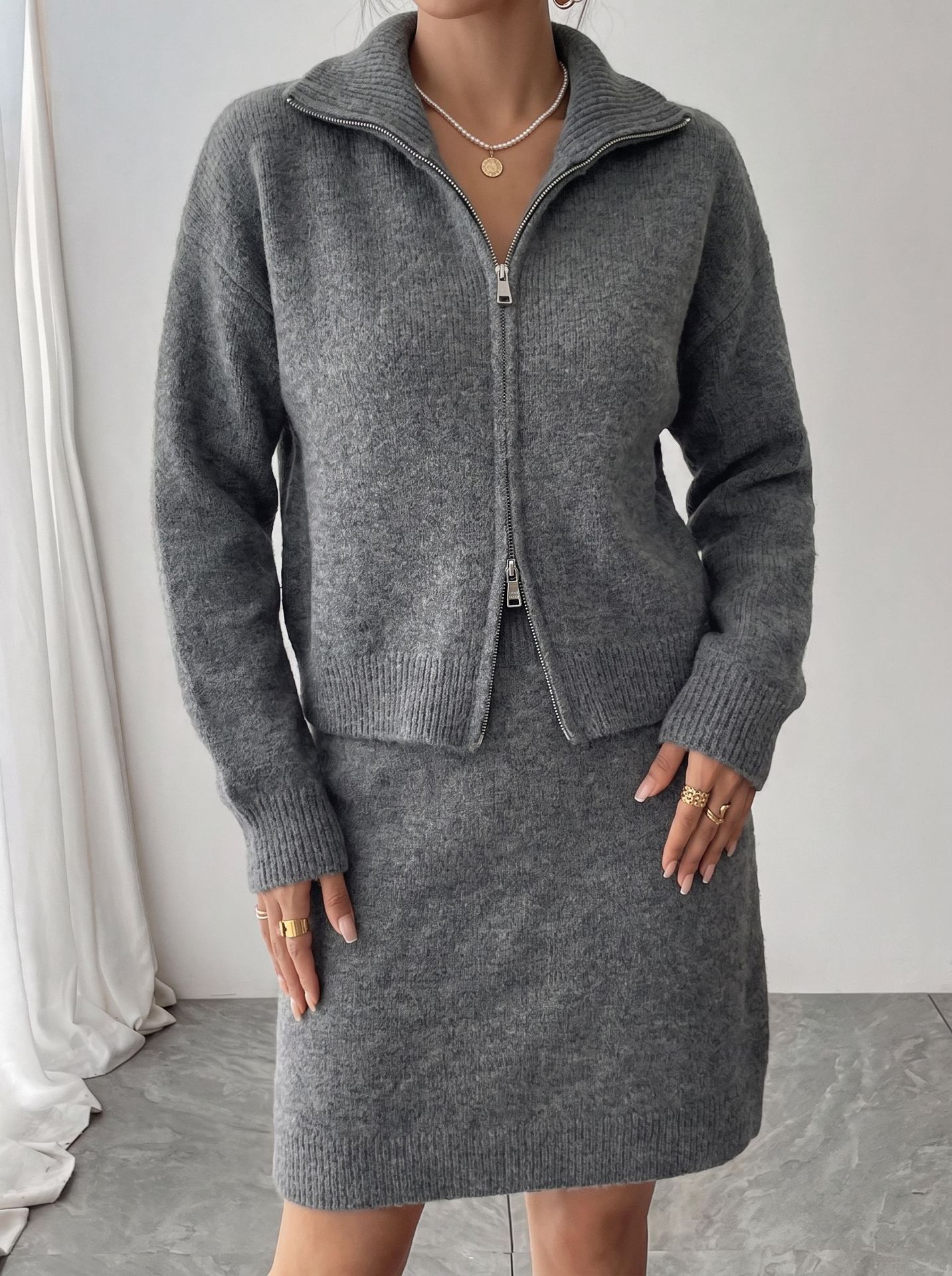 Women'S Fashion Quarter Zip - Ensemble deux pièces élégant en tricot