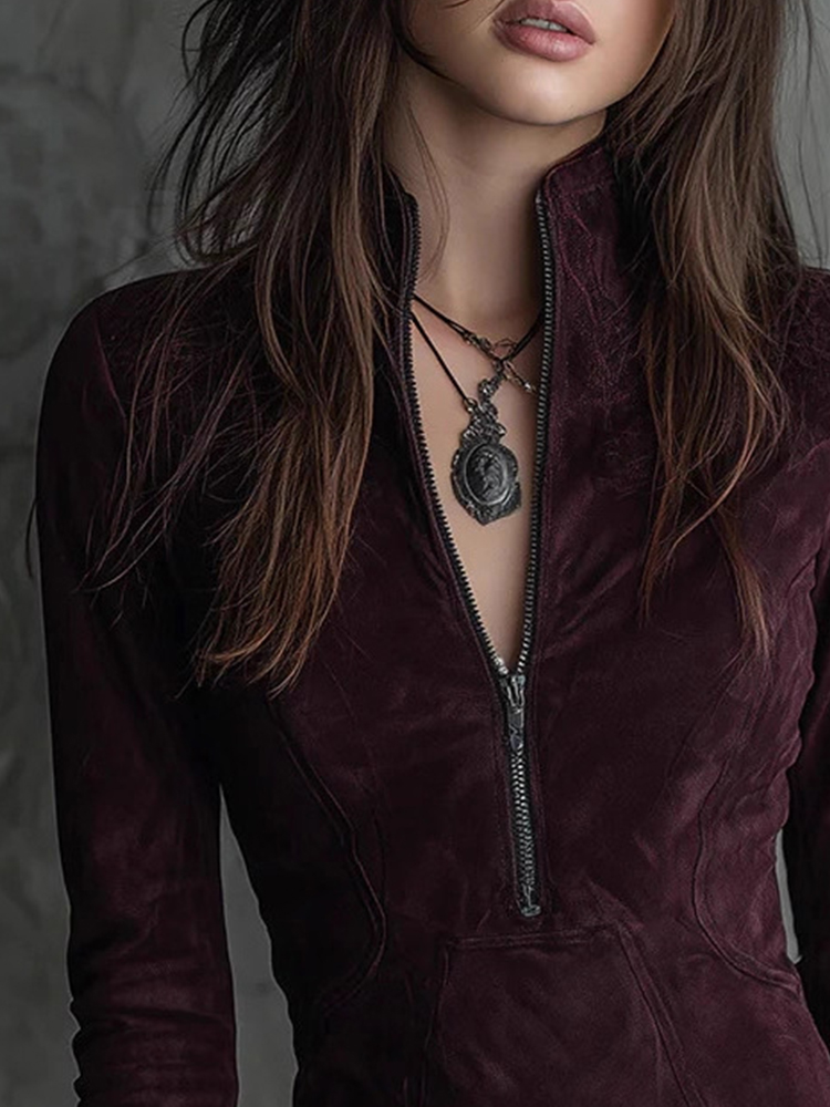 Women'S Fashion Quarter Zip - Mini robe Slim à col montant
