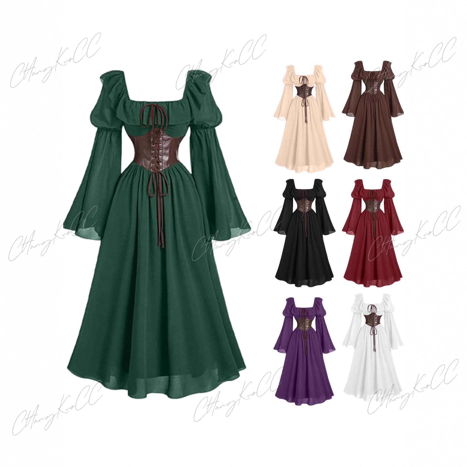 Women'S Fashion Renaissance Period - Robe médiévale à manches longues pour