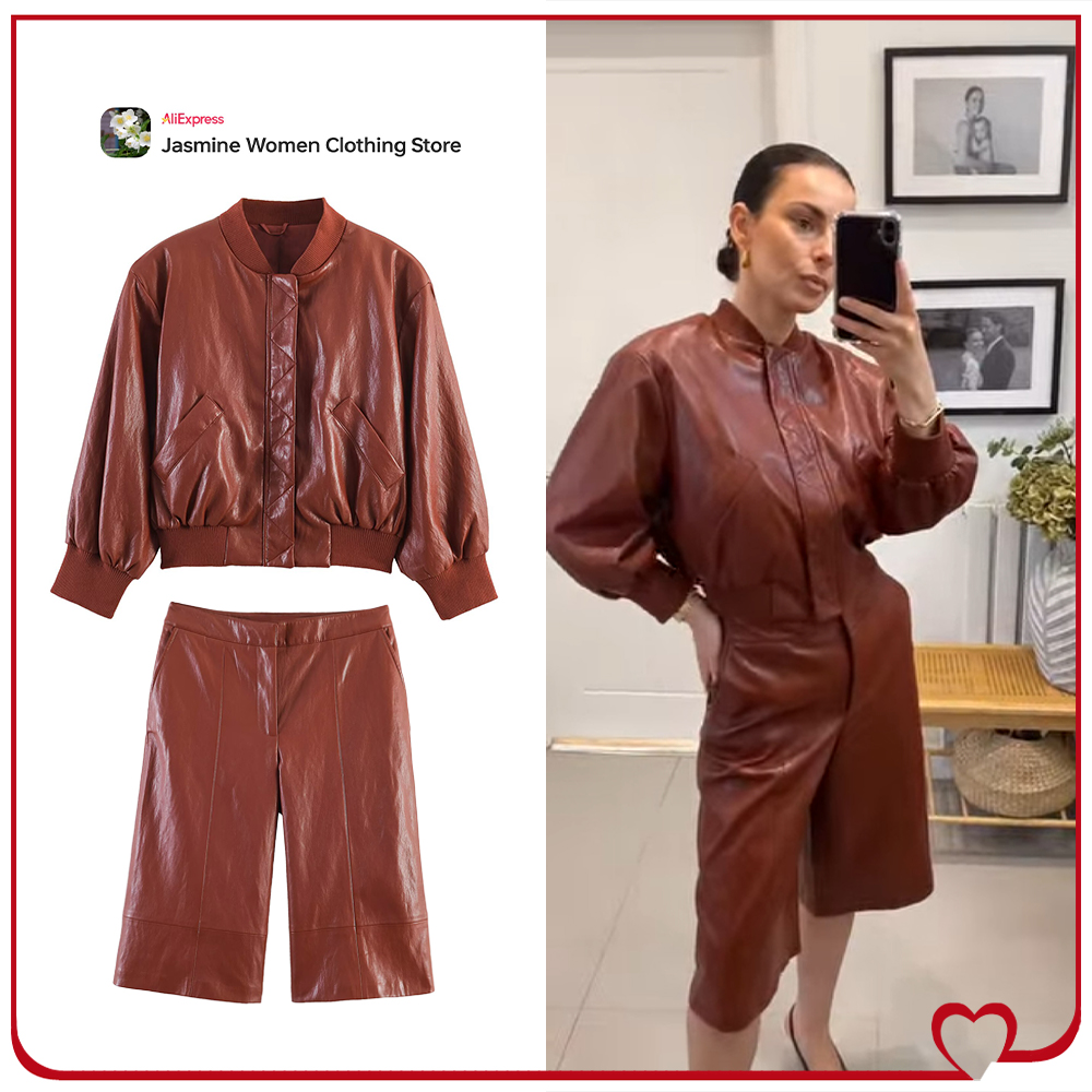 Women'S Fashion Quarter Zip - Ensemble court en similicuir pour femme