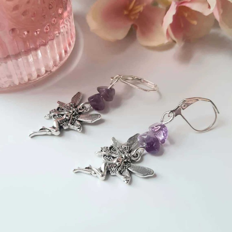Women'S Fashion Renaissance Period - Boucles d'oreilles pendantes féeriques en améthyste