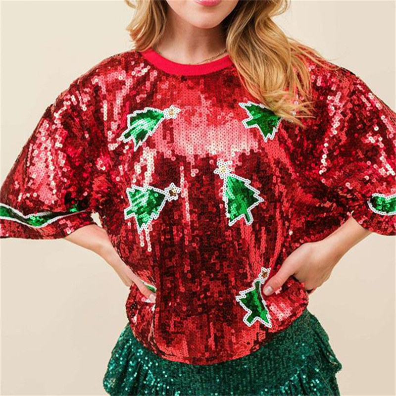 Women'S Fashion Rugby Top - Mode femmes paillettes T-shirt à manches