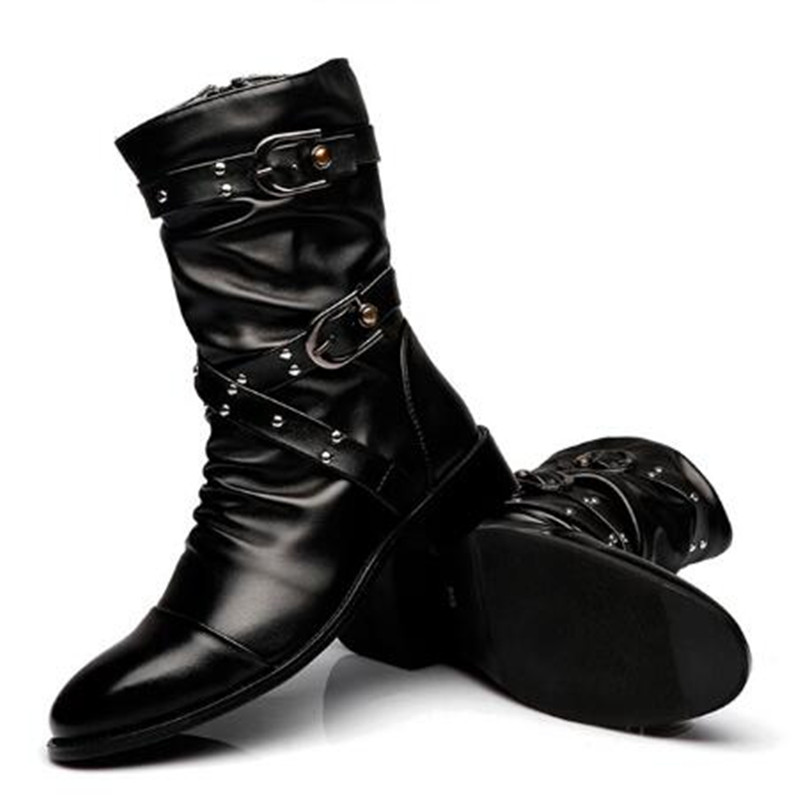 Women Fashion Youtube - Bottes mi-hautes en cuir pour hommes,