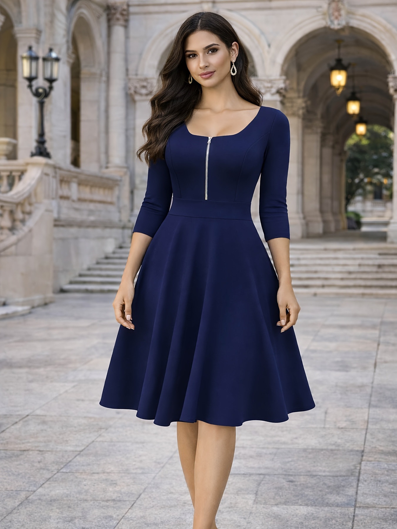 Robe ajustée à col carré et fe - Women'S Fashion Quarter Zip avis et prix
