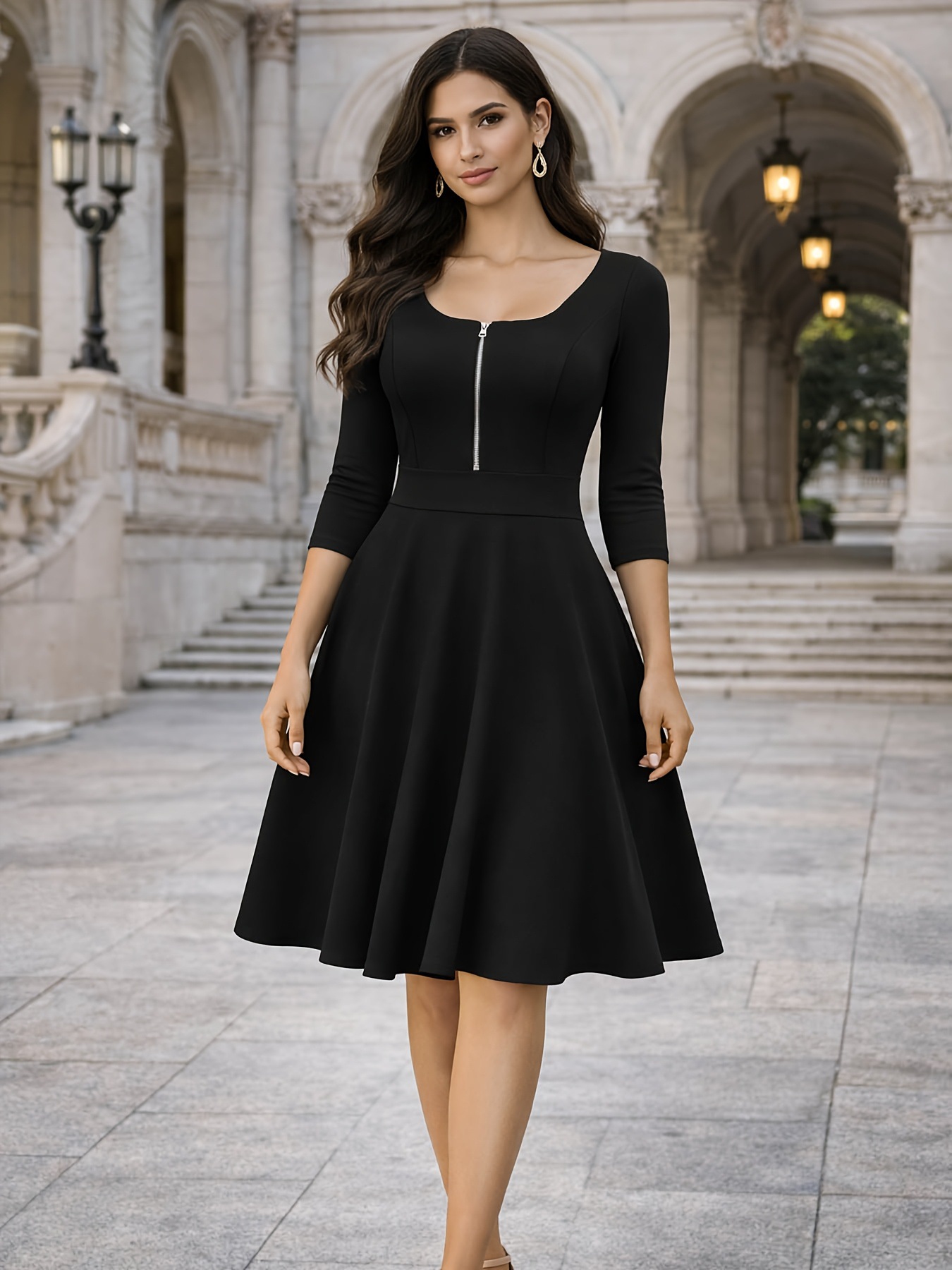 Robe ajustée à col carré et fe - Women'S Fashion Quarter Zip avis et prix