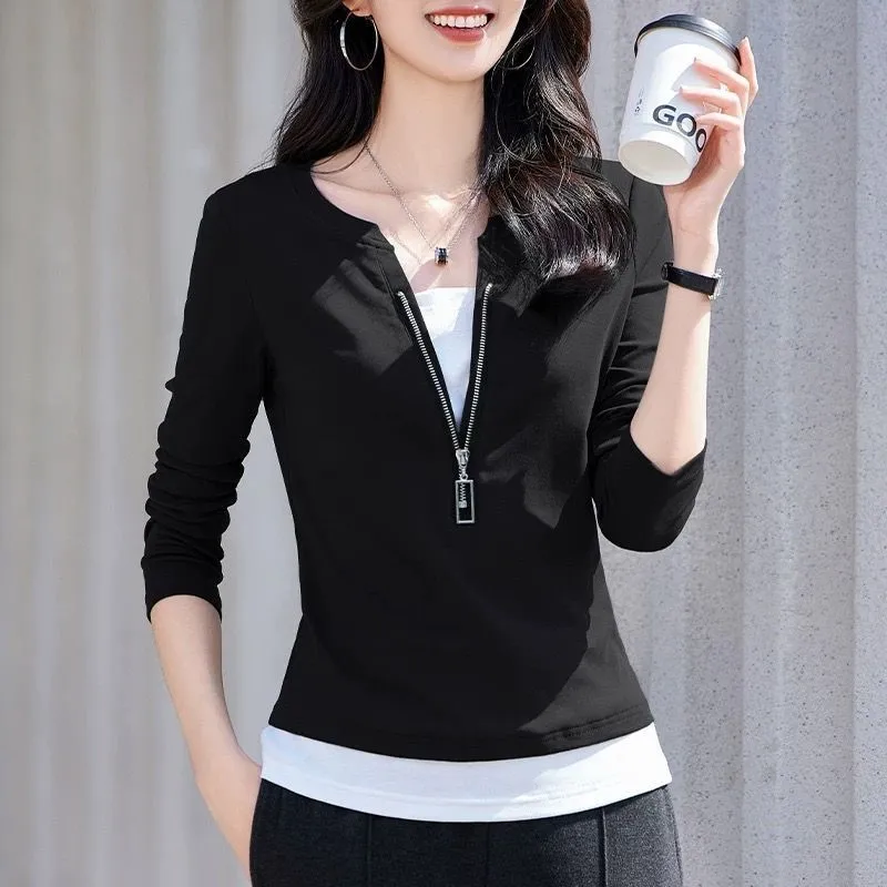 Faux chemisier deux pièces pou - Women'S Fashion Quarter Zip avis et prix