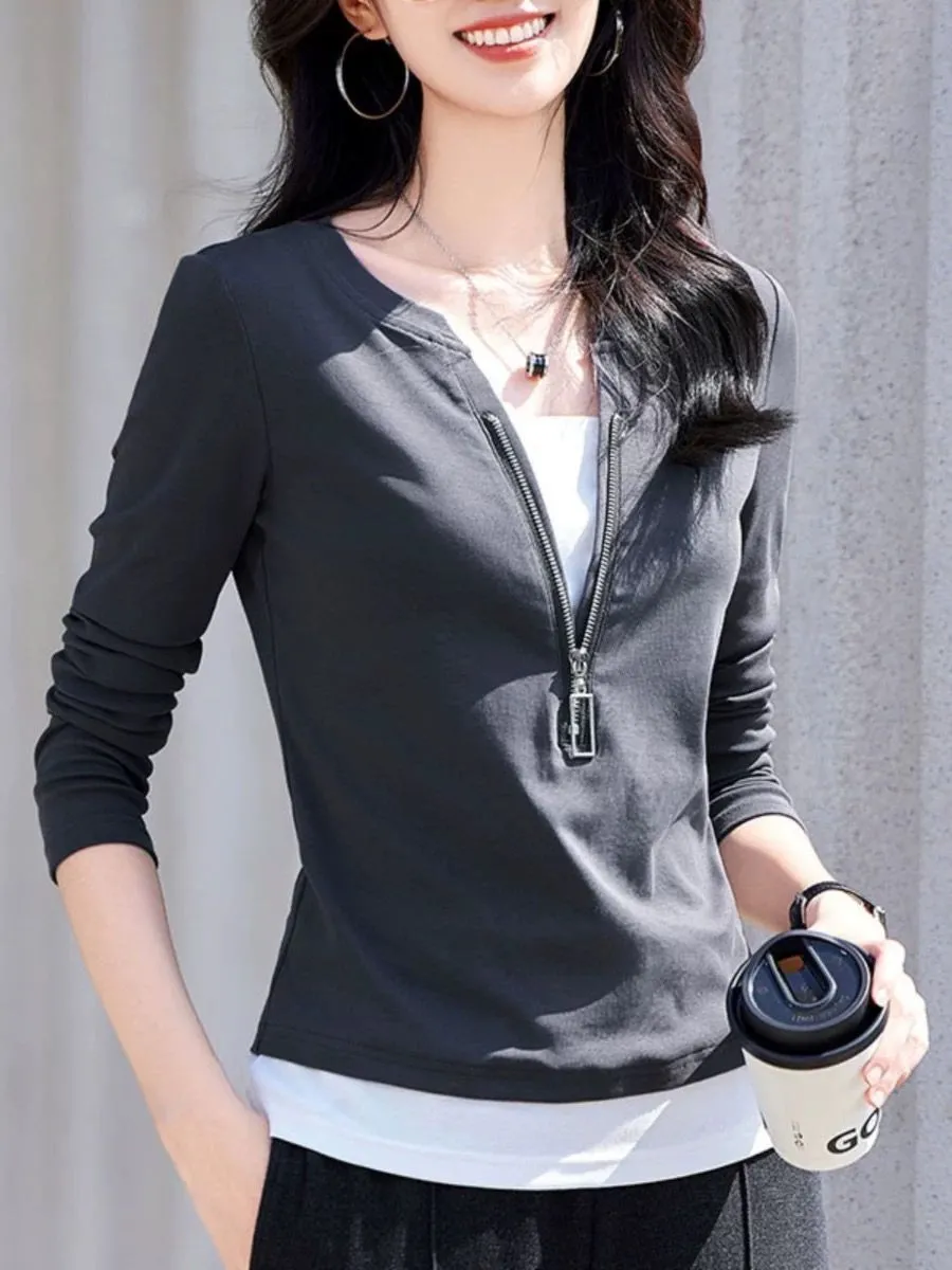 Faux chemisier deux pièces pou - Women'S Fashion Quarter Zip avis et prix